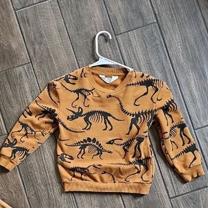H&M Mustard Sweatshirt with Black Dinosaur Skeleton Print